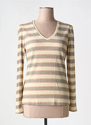 Top col v manches longues beige CREAM femme