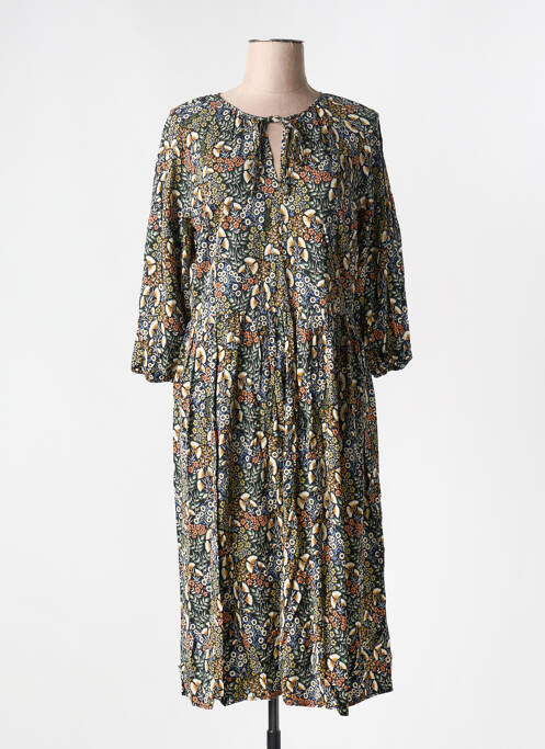 Robe mi-longue imprimé fleurs manches longues noir GEISHA femme