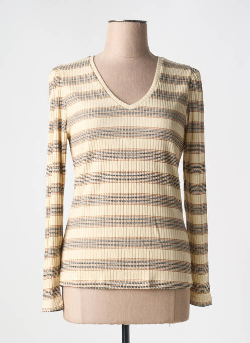 Top col v manches longues beige CREAM femme