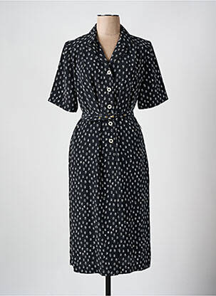 Robe mi-longue tissage crêpe manches courtes noir MARCELLE GRIFFON femme