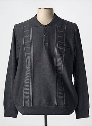 Pull col polo manches longues gris TRICOVAL homme