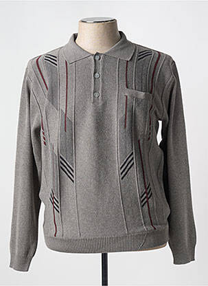 Pull col polo manches longues gris TRICOVAL homme