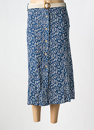 Jupe mi-longue coupe droite bleu CHRISTINE LAURE femme
