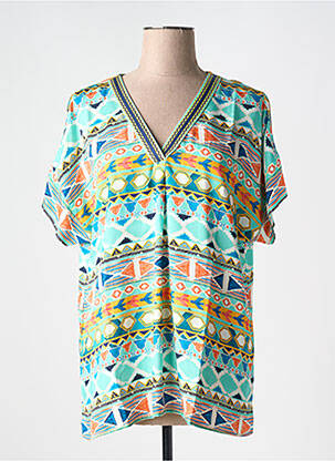 Blouse tissage popeline manches courtes bleu TINTA STYLE femme