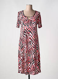 Robe mi-longue imprimé fantaisie manches courtes rose BARANDI femme