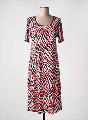 Robe mi-longue imprimé fantaisie manches courtes rose BARANDI femme