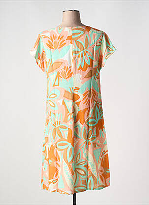 Robe mi-longue imprimé fleurs manches courtes orange BARANDI femme