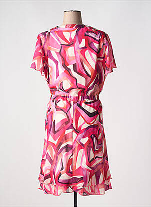 Robe mi-longue imprimé fantaisie manches courtes rose CHRISTINE LAURE femme