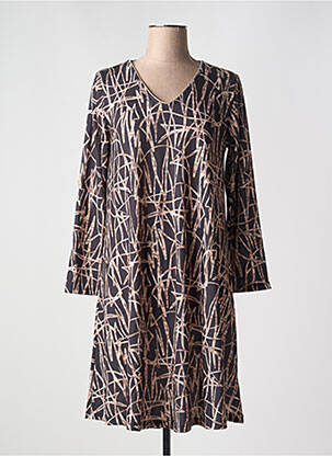 Robe mi-longue imprimé fantaisie manches longues marron JOY femme
