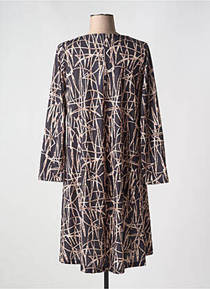 Robe mi-longue imprimé fantaisie manches longues marron JOY femme