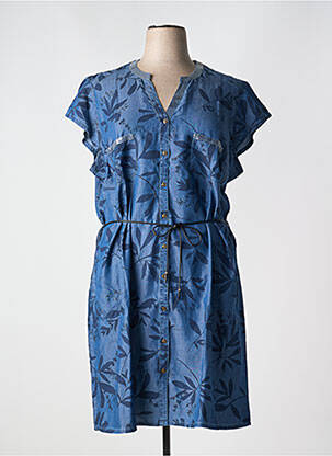 Robe mi-longue imprimé fleurs manches courtes bleu CHRISTINE LAURE femme