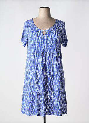 Robe mi-longue imprimé fantaisie manches courtes bleu BARANDI femme