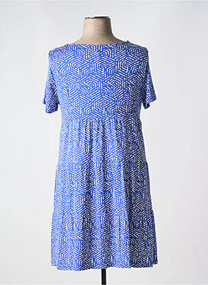 Robe mi-longue imprimé fantaisie manches courtes bleu BARANDI femme