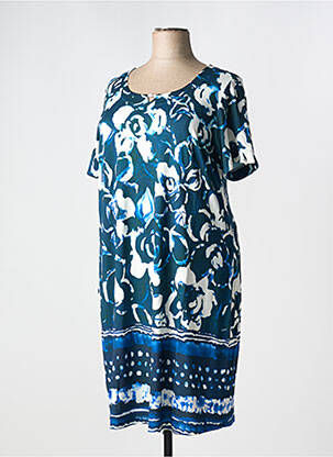 Robe mi-longue imprimé fantaisie manches courtes bleu BARANDI femme