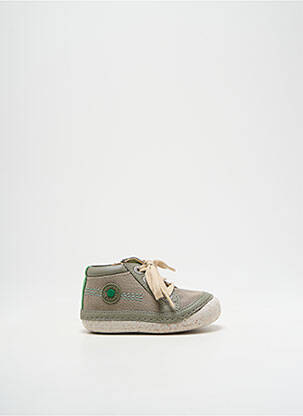 Bottillons matière lisse bout rond vert KICKERS garcon