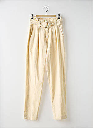 Pantalon slim tissage popeline taille haute beige REIKO femme