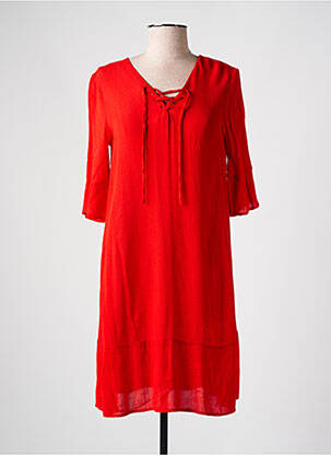 Robe mi-longue coupe fluide manches 3/4 rouge YERSE femme