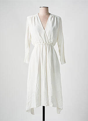 Robe mi-longue coupe fluide manches longues blanc SCHOOL RAG femme