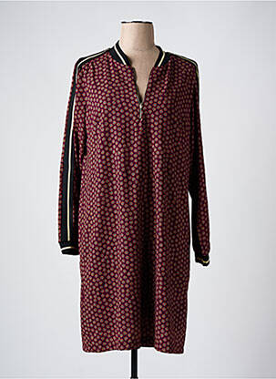Robe mi-longue imprimé fantaisie manches longues rouge FRED SABATIER femme