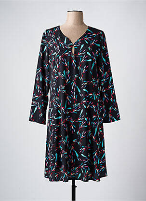 Robe mi-longue imprimé fantaisie manches longues noir GEVANA femme