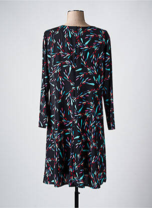 Robe mi-longue imprimé fantaisie manches longues noir GEVANA femme