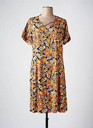 Robe mi-longue imprimé fleurs manches courtes orange FRANCE RIVOIRE femme