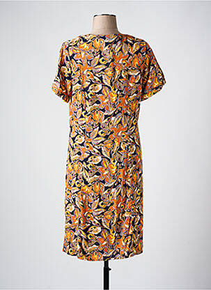 Robe mi-longue imprimé fleurs manches courtes orange FRANCE RIVOIRE femme