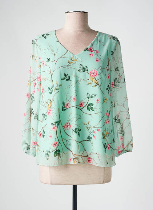 Blouse légère et transparente manches longues vert BELLITA femme