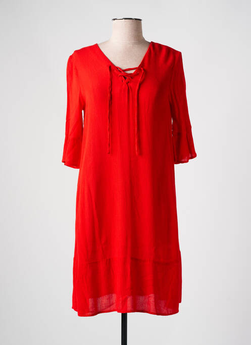 Robe mi-longue coupe fluide manches 3/4 rouge YERSE femme