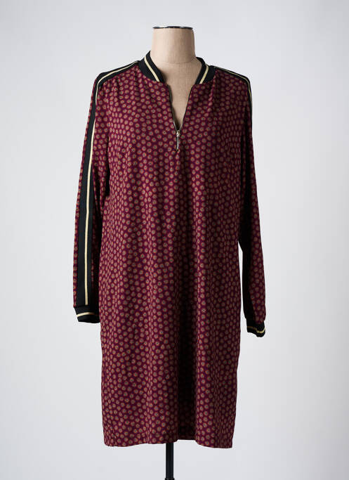 Robe mi-longue imprimé fantaisie manches longues rouge FRED SABATIER femme
