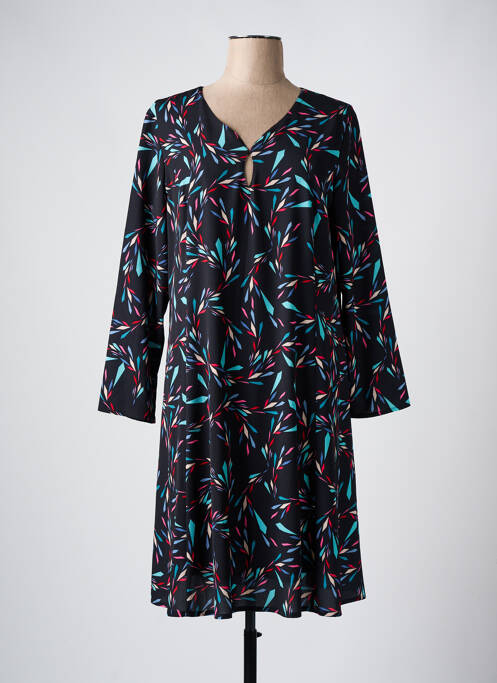 Robe mi-longue imprimé fantaisie manches longues noir GEVANA femme