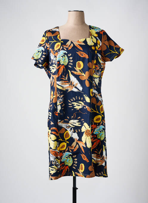 Robe mi-longue imprimé fleurs manches courtes bleu FRANCE RIVOIRE femme