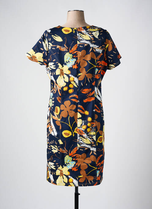 Robe mi-longue imprimé fleurs manches courtes bleu FRANCE RIVOIRE femme