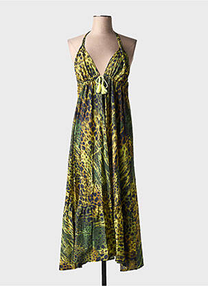 Robe longue coupe cintrée fines bretelles vert DIXIE femme