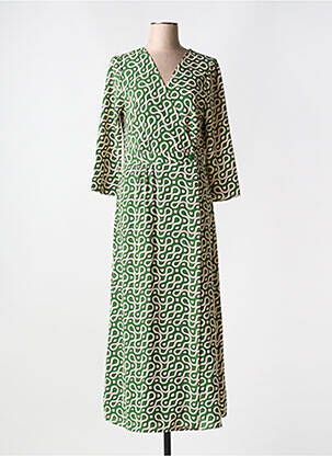 Robe longue imprimé fantaisie manches 3/4 vert LA PETITE ETOILE femme