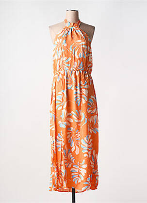Robe mi-longue imprimé fantaisie sans manche orange GRACE & MILA femme
