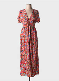 Robe longue imprimé fleurs manches courtes orange VERO MODA femme