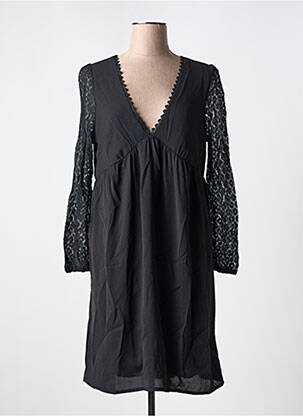 Robe mi-longue manches longues manches longues noir LILIE ROSE femme