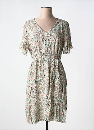 Robe mi-longue imprimé fleurs manches courtes beige SORBET femme