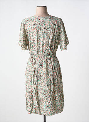 Robe mi-longue imprimé fleurs manches courtes beige SORBET femme
