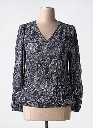 Blouse tissage popeline manches longues bleu FRANSA femme