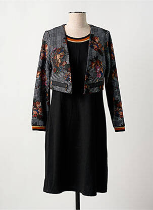 Robe mi-longue imprimé fleurs manches longues noir GUY DUBOUIS femme