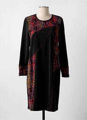 Robe mi-longue imprimé fantaisie manches longues noir GUY DUBOUIS femme