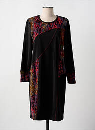 Robe mi-longue imprimé fantaisie manches longues noir GUY DUBOUIS femme