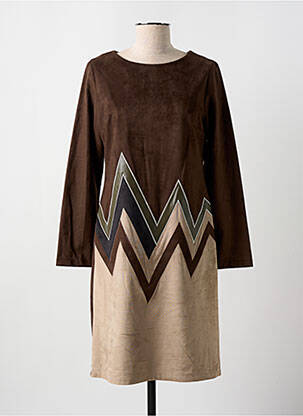 Robe mi-longue manches longues manches longues marron GUY DUBOUIS femme