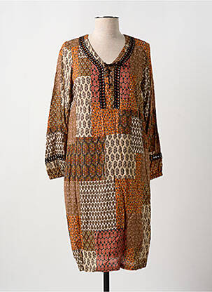 Robe mi-longue imprimé fleurs manches longues orange MERI & ESCA femme