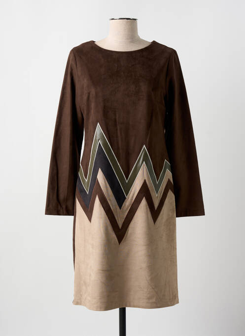 Robe mi-longue manches longues manches longues marron GUY DUBOUIS femme