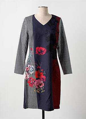 Robe mi-longue imprimé fleurs manches longues bleu MERI & ESCA femme