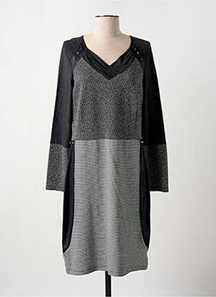 Robe mi-longue imprimé fantaisie manches longues noir GUY DUBOUIS femme