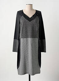 Robe mi-longue imprimé fantaisie manches longues noir GUY DUBOUIS femme